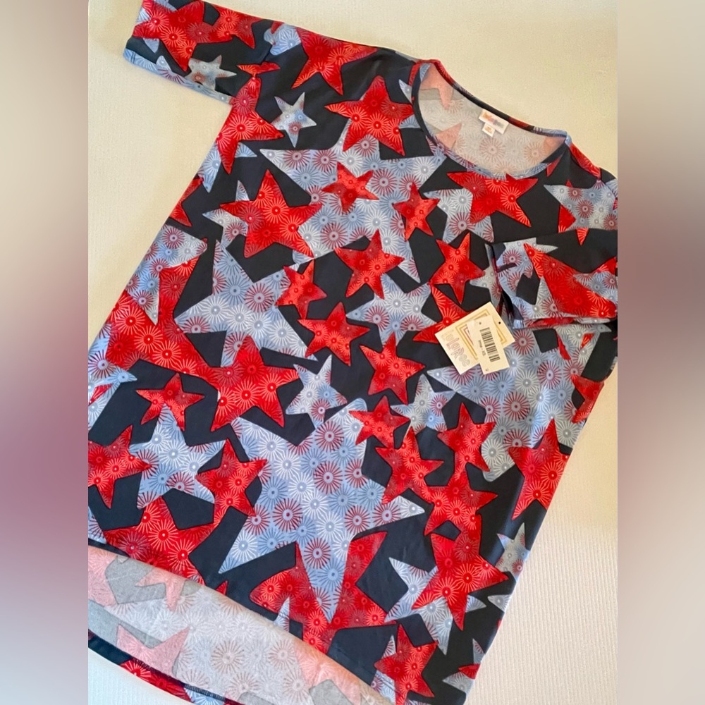 LuLaRoe Red and Blue Star Irma Tunic